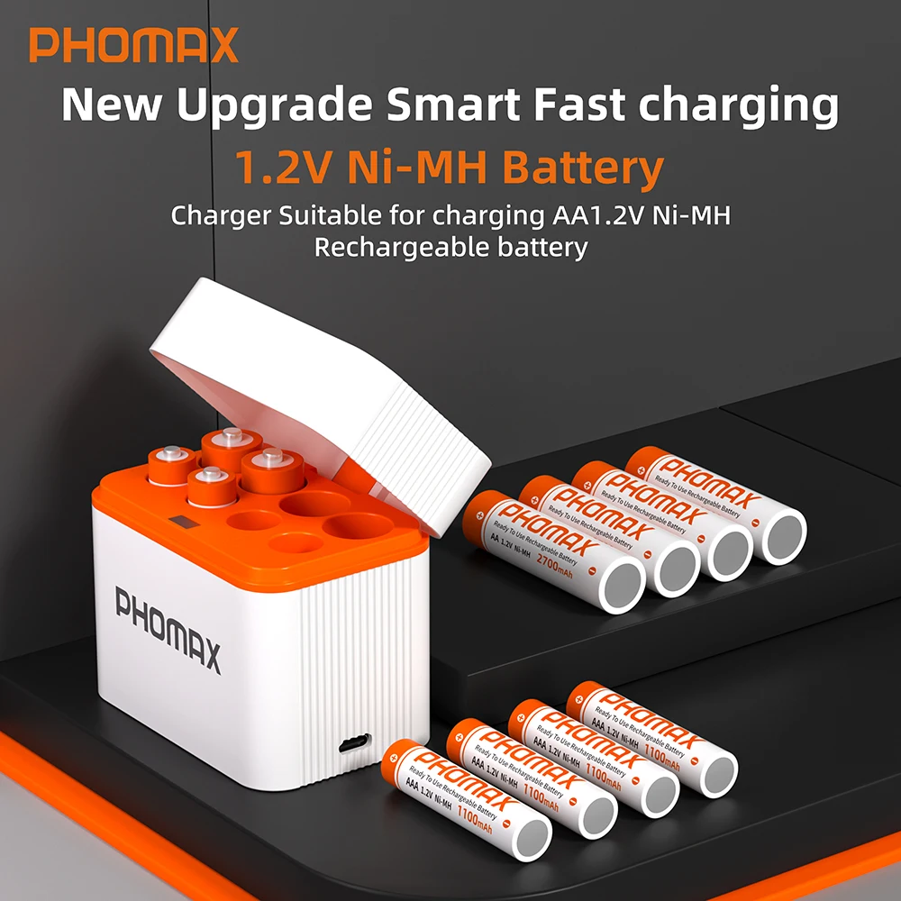 PH0MAX 1.2V AA AAA Ni-MH Rechargeable Battery Capacity 2700mAh 1100mAh Batteries and Nimh Charger for Mouse Flashlight Remote