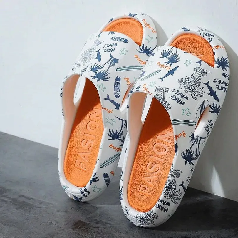 Men Flip Flops Ladies Women Sandals Platform Cloud Woman Beach Slides Summer Cartoon Cute Non Slip Indoor coconut tree Slippers