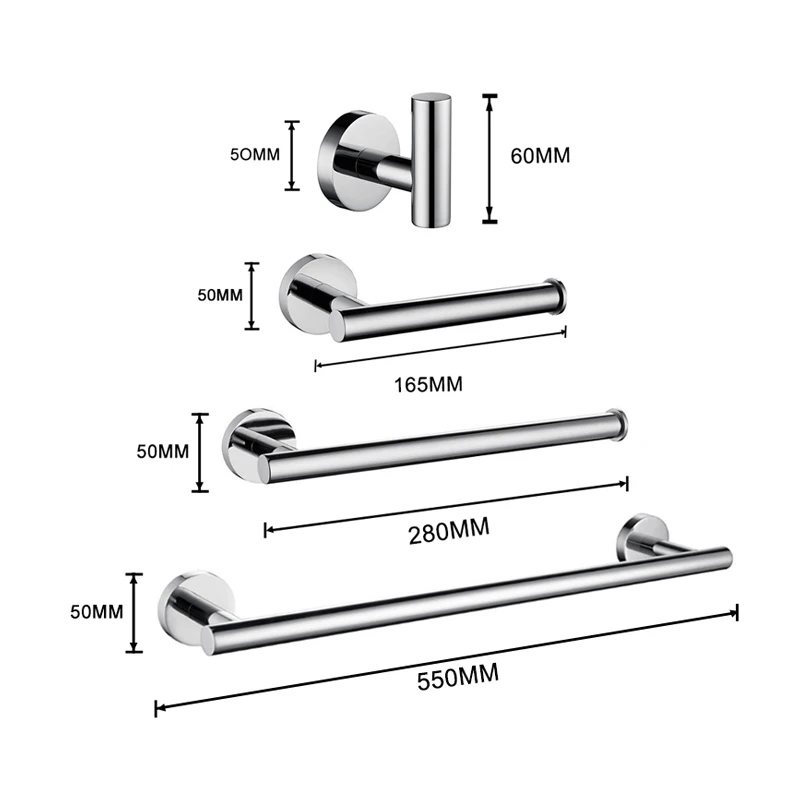 Chrome Plating Stainless Steel Round Wall Mounted Hand Towel Bar Toilet Paper Holder Robe Towel Hooks Bathroom Accessories Set