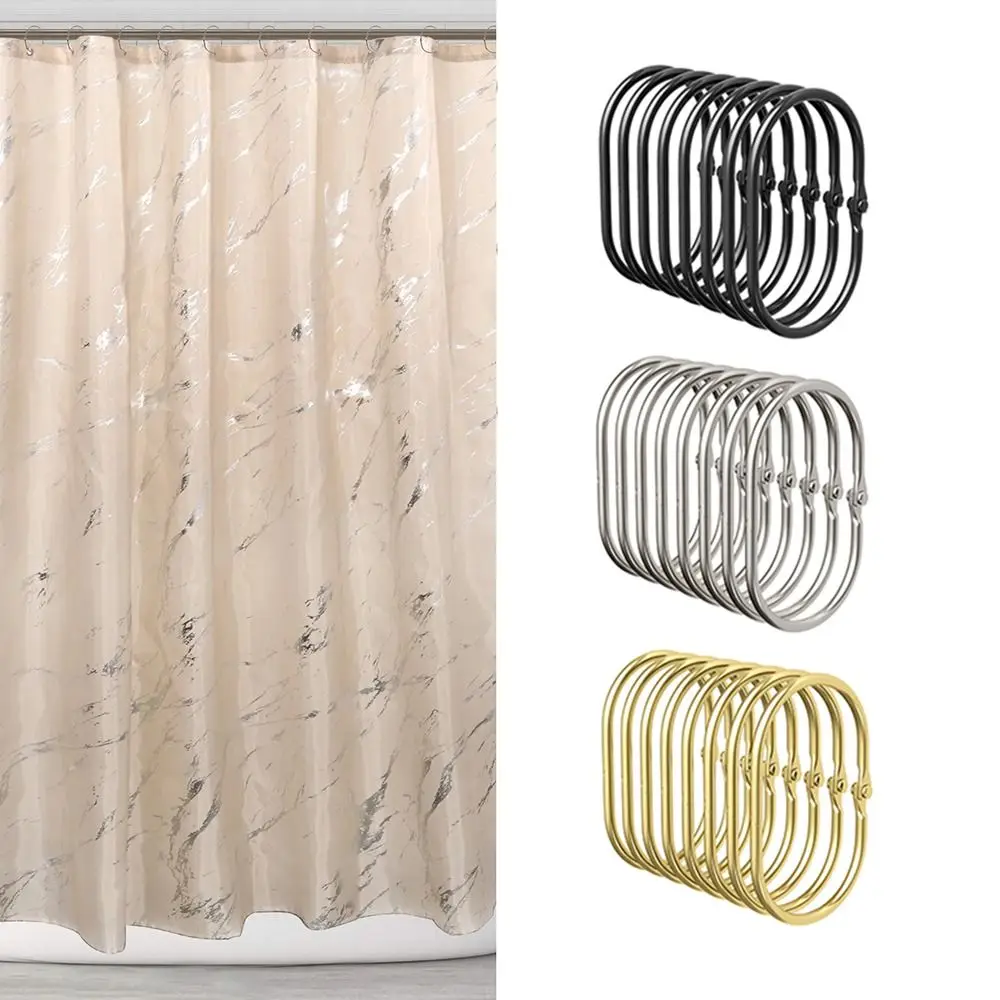 12 Pcs Metal Shower Curtain Rings Rust Proof Anti-Drop Oval Shower Hooks Reusable Sturdy Shower Curtain Rod Hangers Shower
