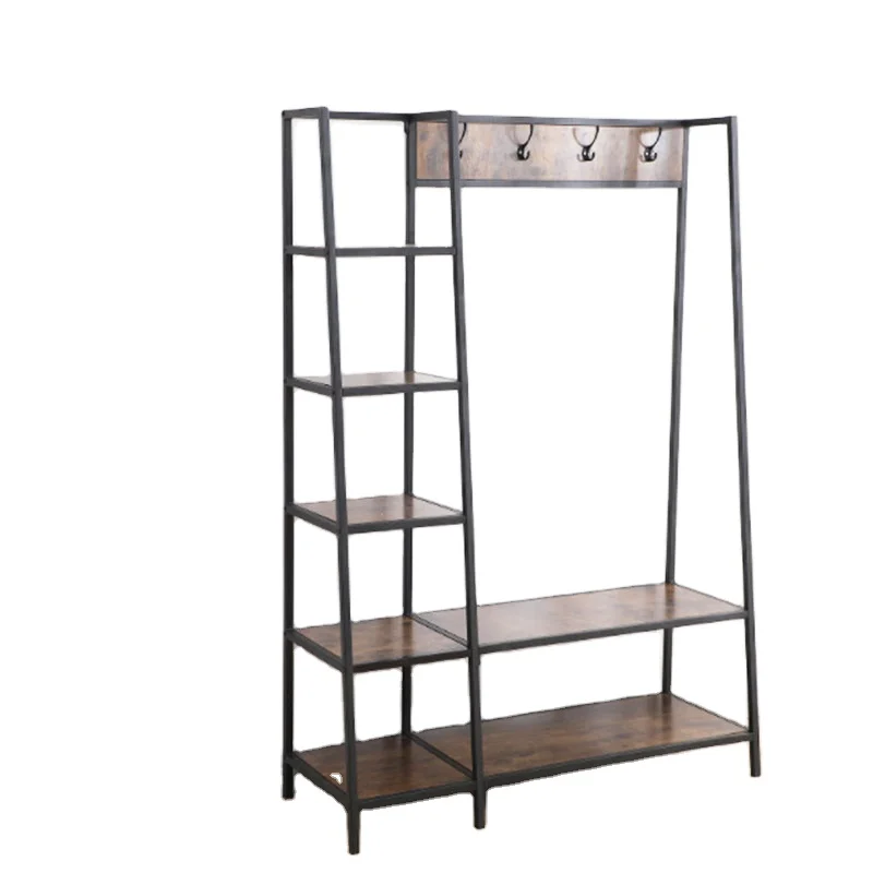 Closet Organizer with Hooks, Heavy Duty Clothes Storage Garment Rack with Shelves and Hanging Rod, Metal Closet Storage Organize