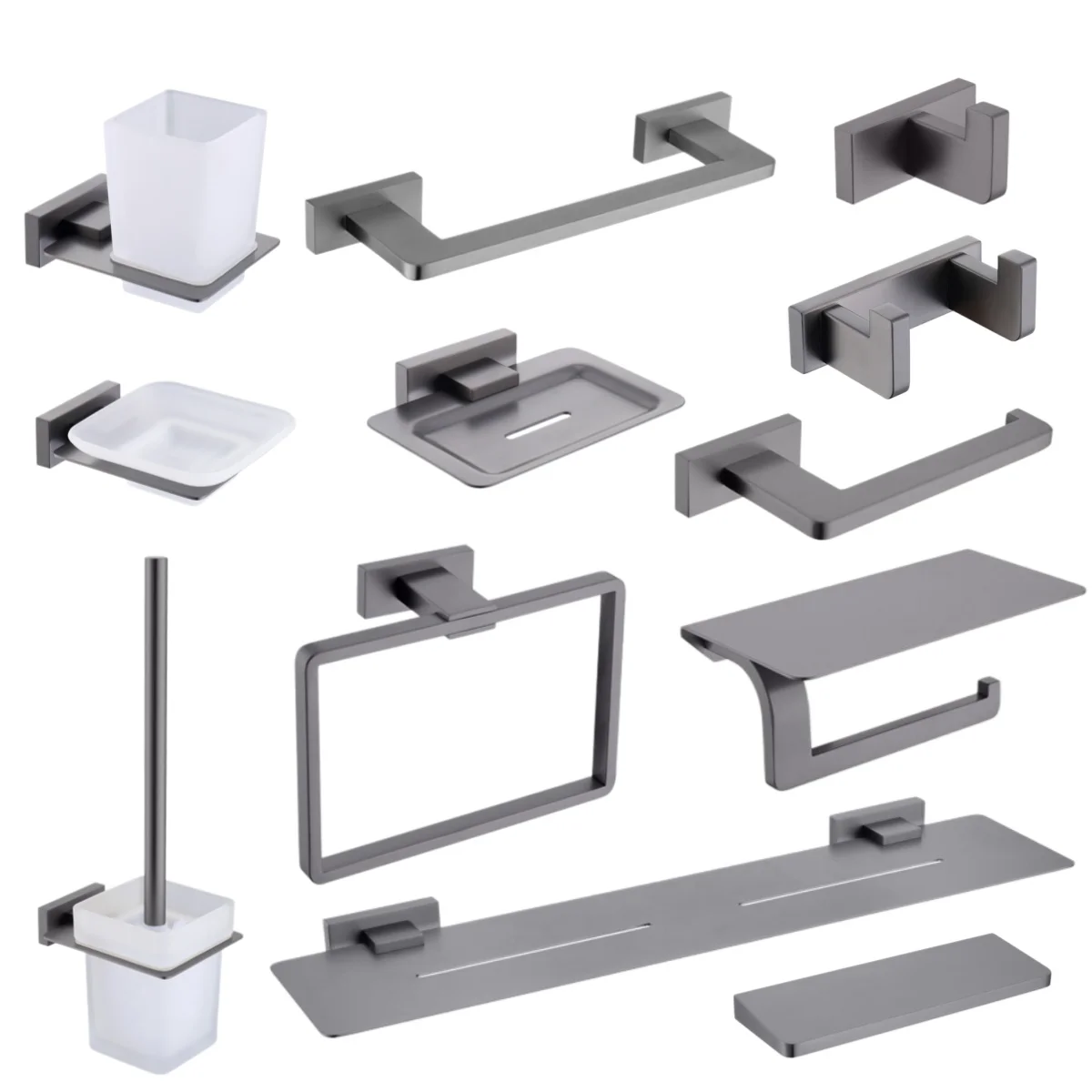 Gray 304 Stainless Steel Towel Rack Toilet Brush Paper Holder Soap dispenser Towel Bar hook Bathroom Hardware Set