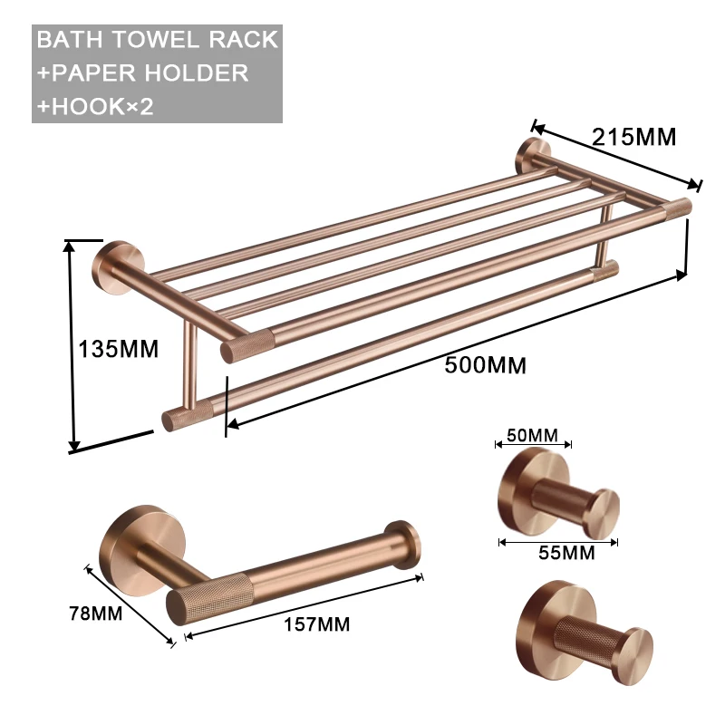 Brushed Rose Gold 304 Stainless Steel Wall Hook Toilet Paper Holder Towel Bar Toilet Brush Bath Towel Rack Bathroom Accessories