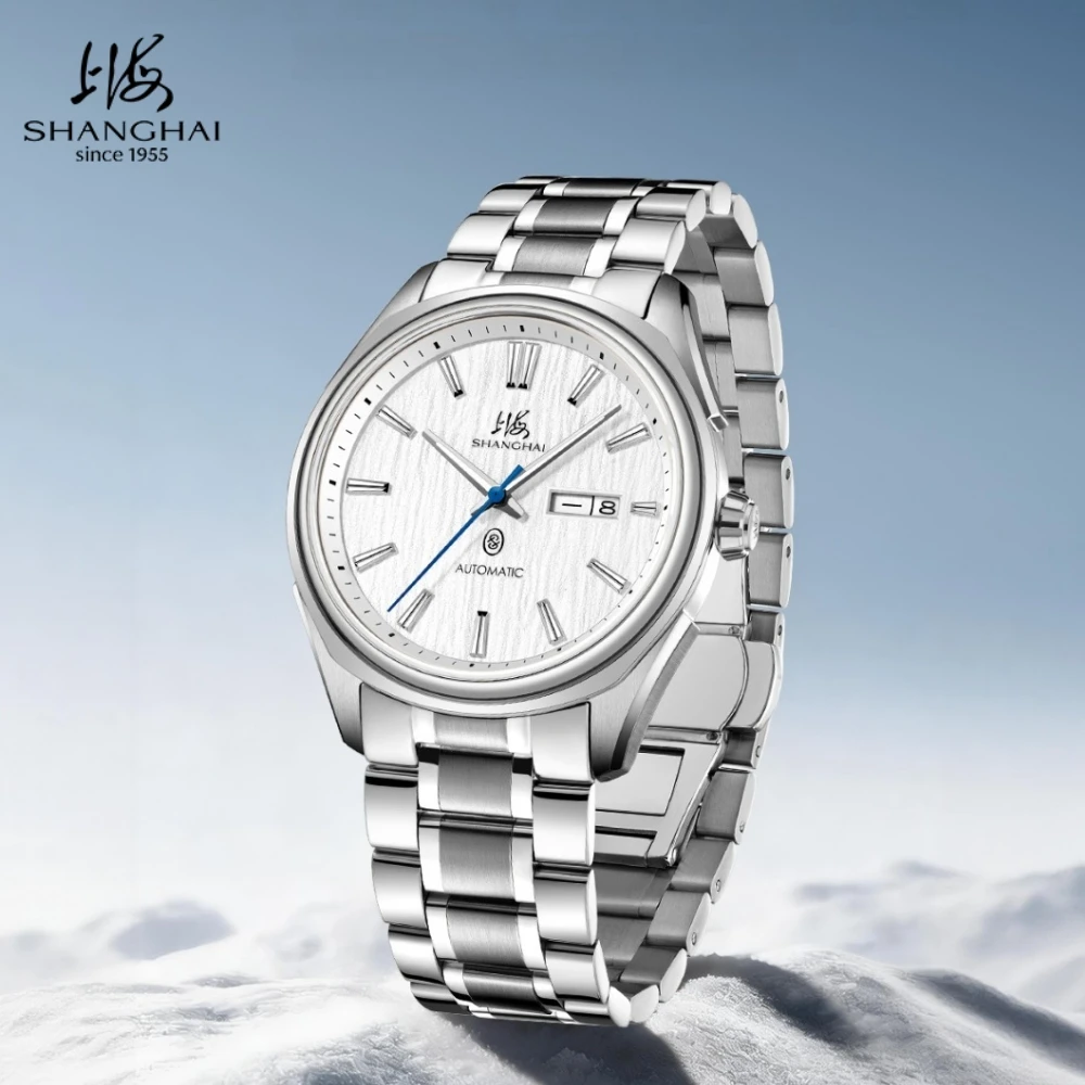 Shanghai Watch Men's Dress Automatic Watches 41mm Calendar 50M Waterproof Mechanical Wristwatch 316L Stainless Steel Clock SH009