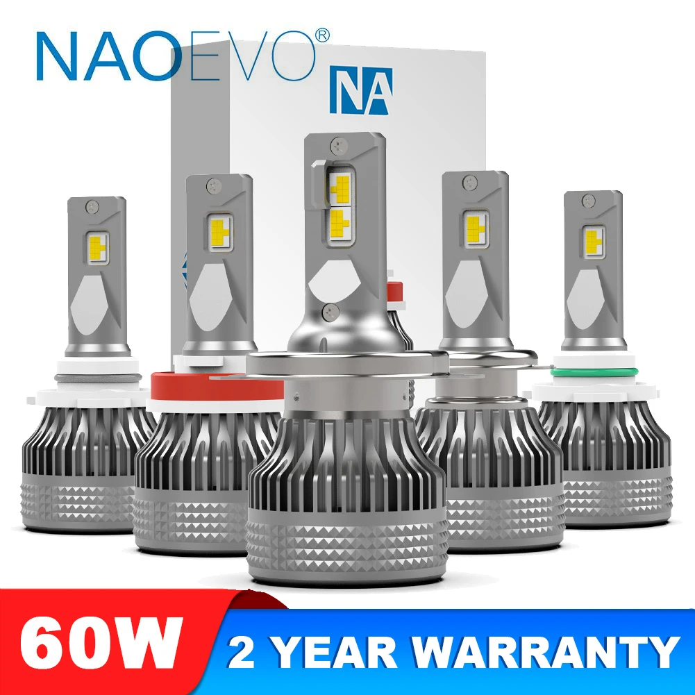NAOEVO H7 H4 LED 60W 20000LM Car Headlight H1 H8 H9 H11 LED Bulb HB5 9007 H13 9005 HB3 9006 HB4 Auto Fog Lighting Car Accessorie