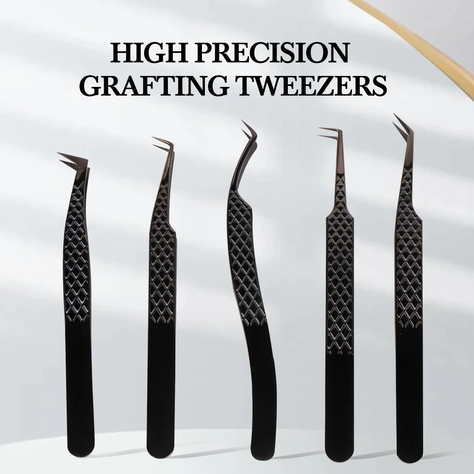 Professional Eyelash Tweezers Stainless Steel Super Hard Tweezers High Precision Anti-Static Makeup Tweezers