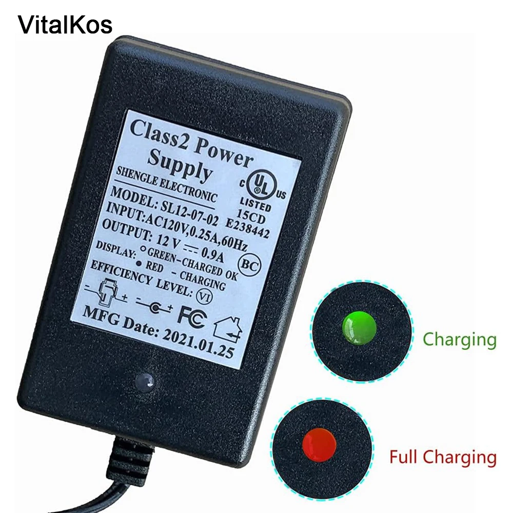VitalKos 12V Child Ride-Ons Toys Charger SL12-07-02 12V0.9A Kids Electric Cars Universal Charger