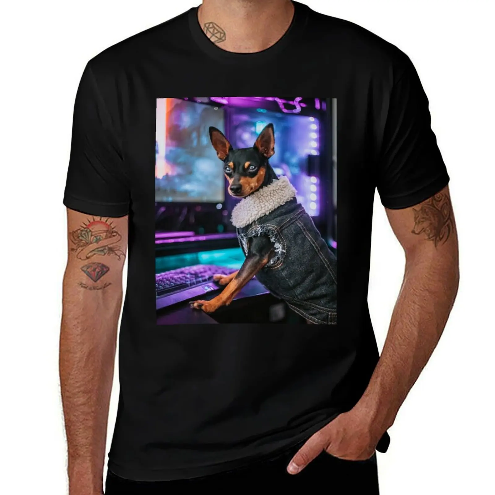 litogodfather miniature pinscher gaming dog T-Shirt Urban Casual Loose Fit Tee T-Shirt