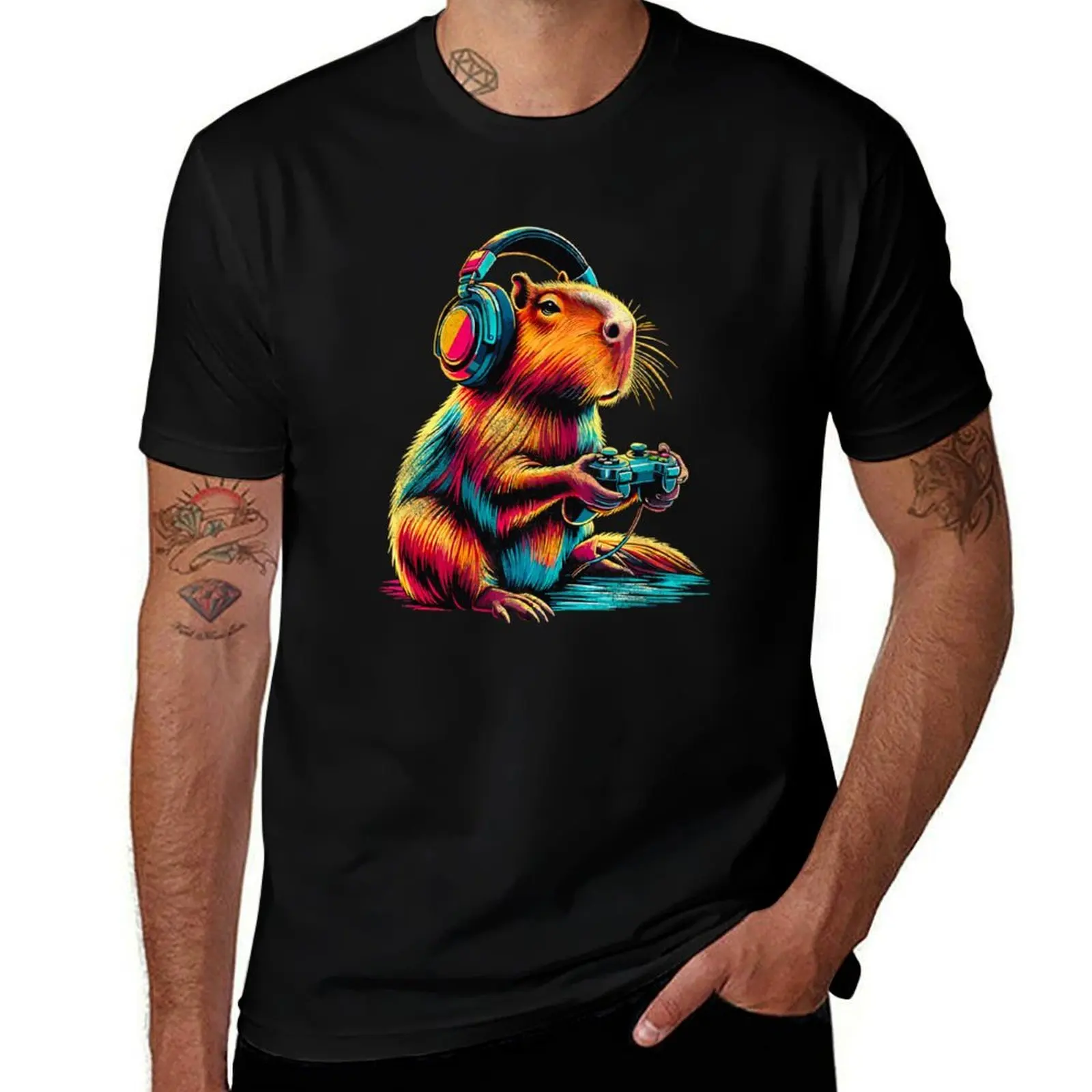 Capybara Gaming - Funny Gamer Capybara Design T-Shirt High Elasticity Sports T-Shirt