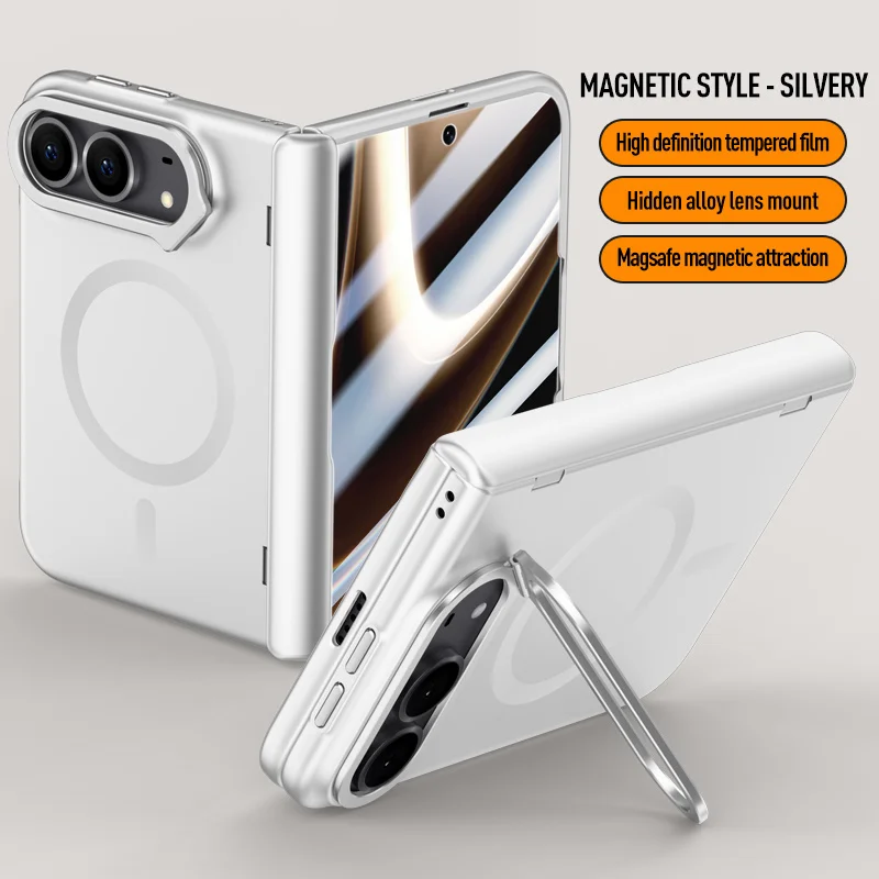 Magnetic Hinged Meta Lens Holder For Msgsafe Phone Case For iPhone Ultra With Tempered Glass Wireless Charging Shockproof Cover