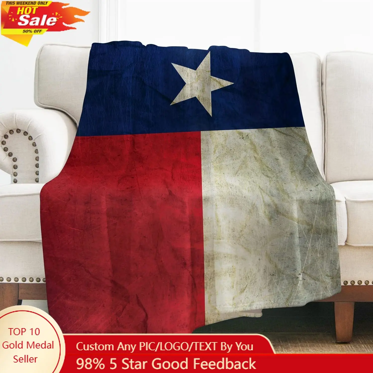 Levens Texas Flag Throw Blanket Gifts for Women Girls Boys Retro Decor for Couch Bed Sofa Travelling Camping Custom blankets