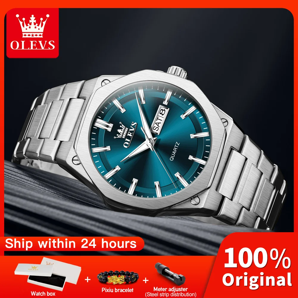 OLEVS 3733 Men Quartz Watch Night Light Function 30m Waterproof Week Date Sports Watches Original Luxury Business Brand Watch
