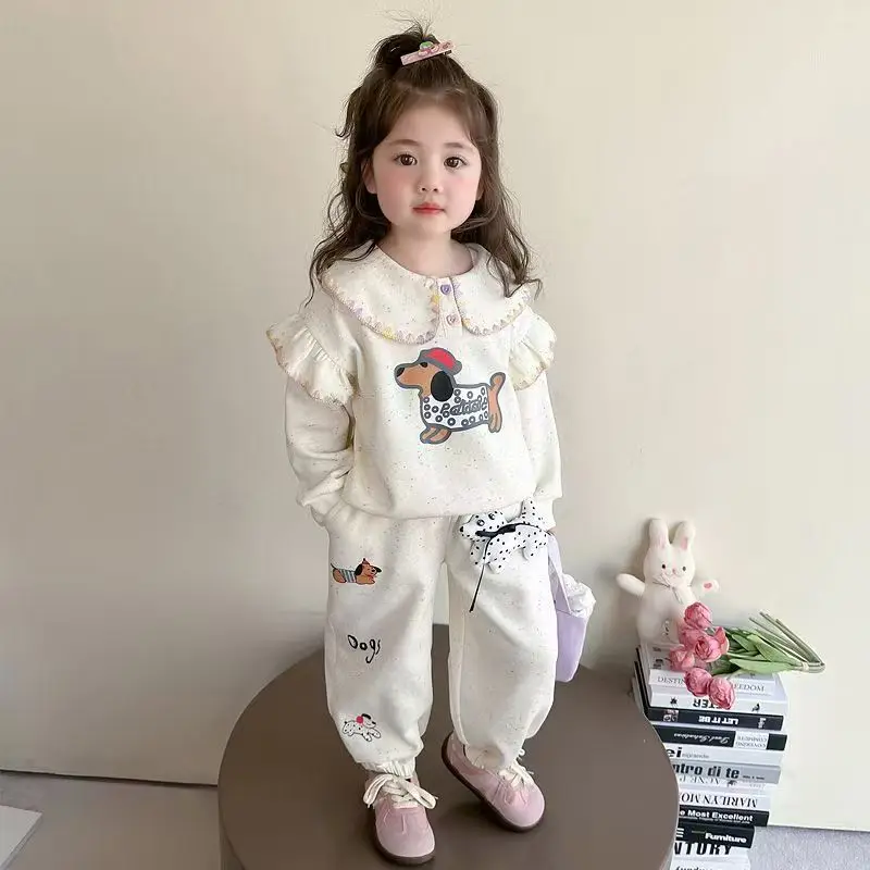 Girls' Hoodie Set 2025 Spring and Autumn New Children's Fashion Korean Version Sausage Dog Two-piece Set For Girls Cartoon  Set