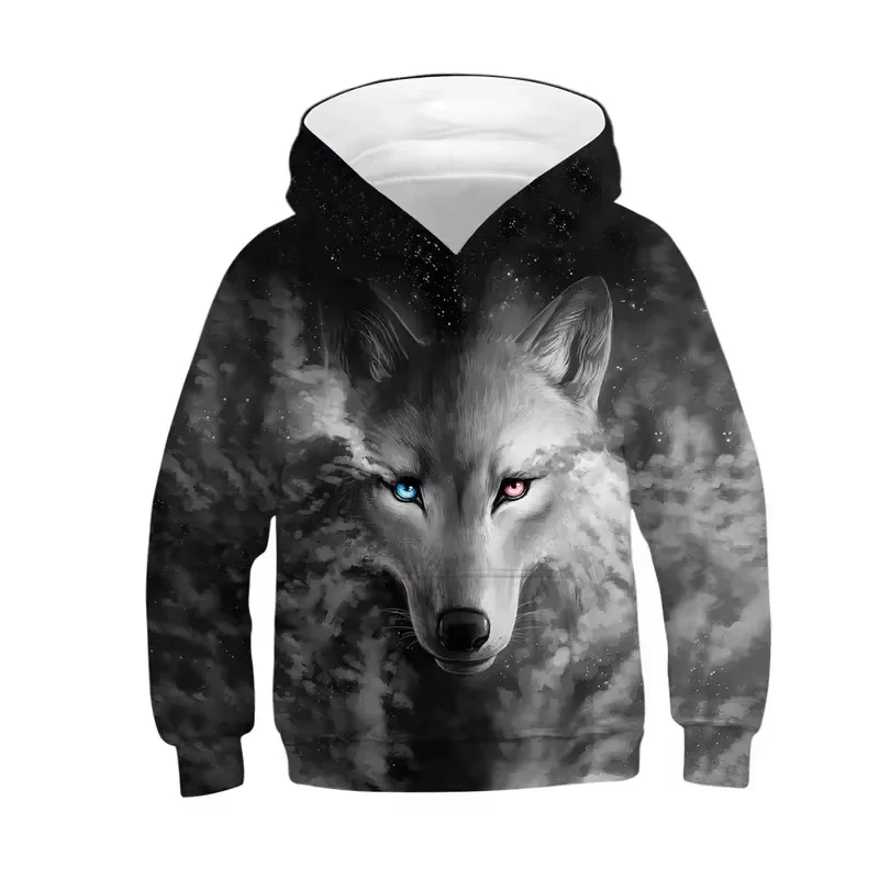 Boy Clothes 3D Print Fashion Tiger Wolf Graphic Pullover Hoodies Child Clothing 2-10Y Trendy Street Comfortable Thin Sweatshirt