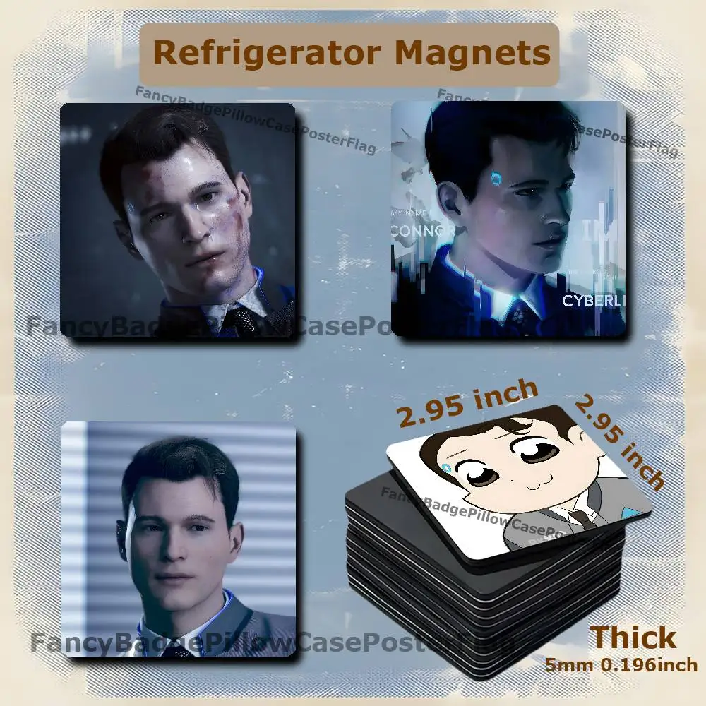Connor D-Detroit Become Human 75mm Frigerator Magnet Square Stickers Personalize Fridge Refrigerator Wall Door Decoration