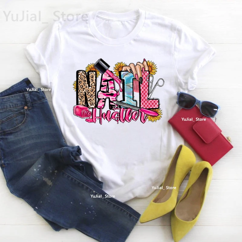 2024 Hot sale Polish Nail Graphic Printed T Shirt Girls Summer Fashion Short Sleeve Tshirt Women Harajuku Shirt