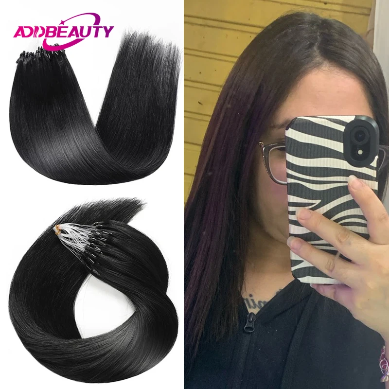Straight Micro Loop Hair Extensions 100% Real Human Hair 40G Micro Bead Hair Extensions Human Hair Invisible Micro Link Natural