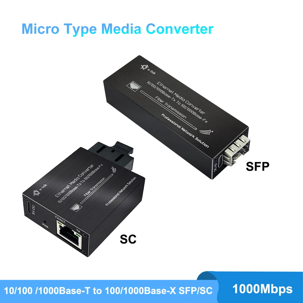 10/100/1000Mbps SFP Ethernet Media Converter USB-C Power Input Micro Mini Gigabit Fiber Media Converter