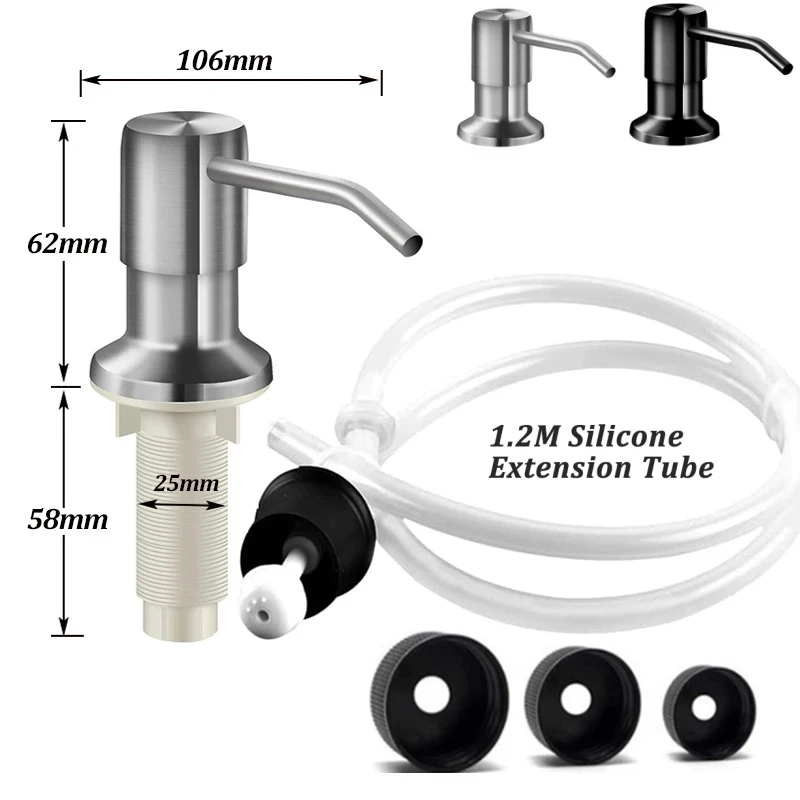 Stainless Steel Soap Dispenser Pump Kit,Extension Tube for Kitchen Sink&Bathroom,Liquid Soap,Lotion,Detergent Hand Press Pump