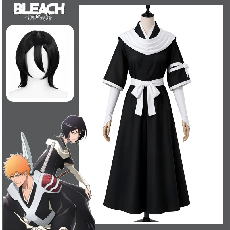 BLEACH Thousand Year Blood War Rukia Kuchiki Cosplay Costume Shinigami Shihakusho Outfit Full Set with Styled Wig for Halloween