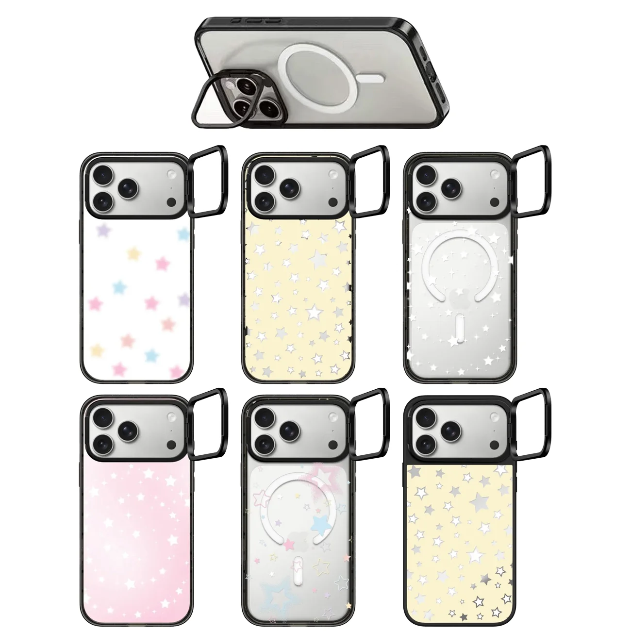 Colorful Stars Yellow Pink Camera Ring Stand Acrylic Magnetic Cover for IPhone 13 14 15 16 17 18 Pro Max Case for IPhone 18Pro