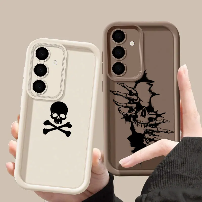 Fashion Black Skull Bone S26 Ultra Case For Samsung Galaxy S26 S25 S24 S22 S23 Ultra S21 Plus S20 S25 FE Camera Protection Cover
