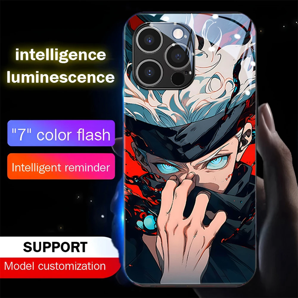Top Anime LED Light Smart Luminous Voice-activated Sound Control Phone Case For iPhone Air 17 16 E 15 14 13 12 11 Pro Max XR XS