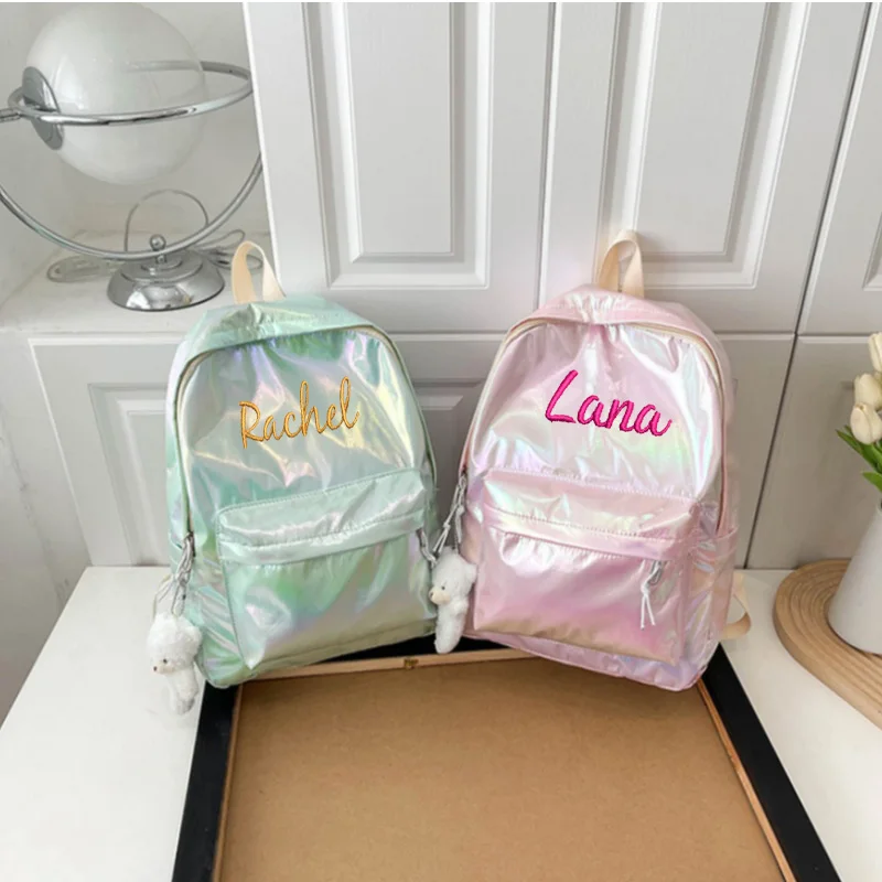Personalized Embroidered Fashion Hologram Backpack Laser Shiny School Backpack Custom Any Name Daypack