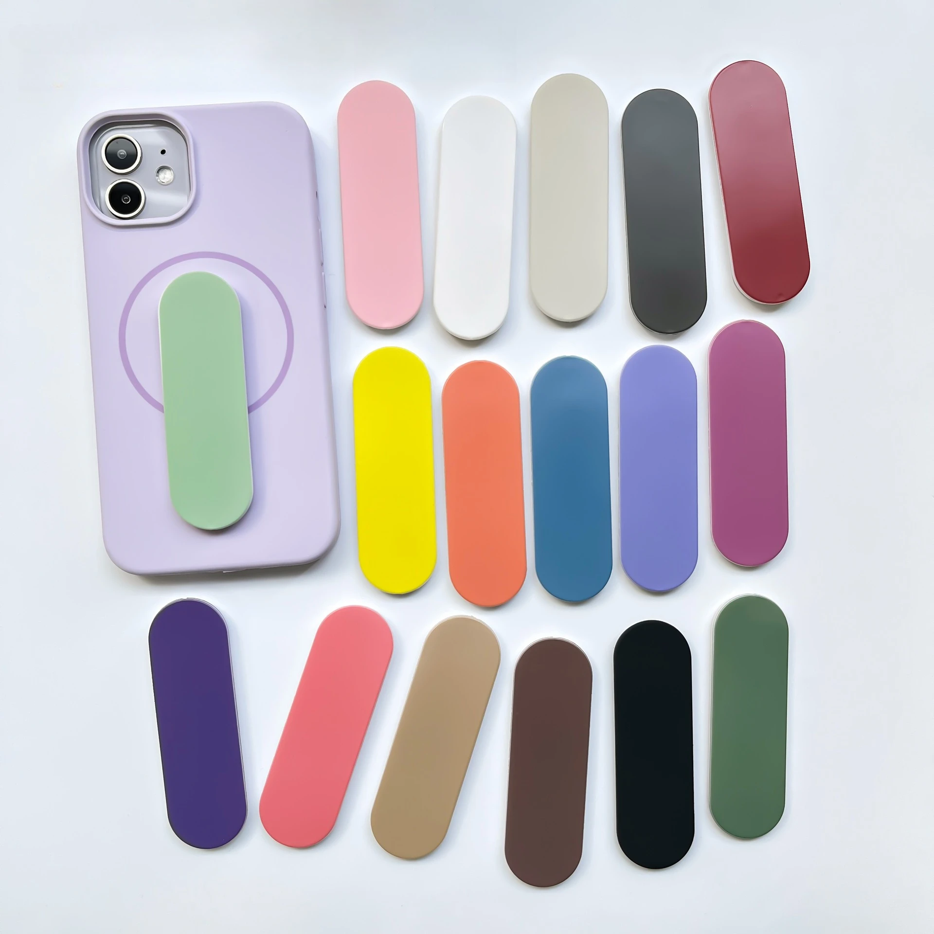 Simple Macaron Solid Color Slim Push-Pull Phone Grip Holder Back Adhesive Phone U-shaped Desktop Support Anti Drop Finger Strap