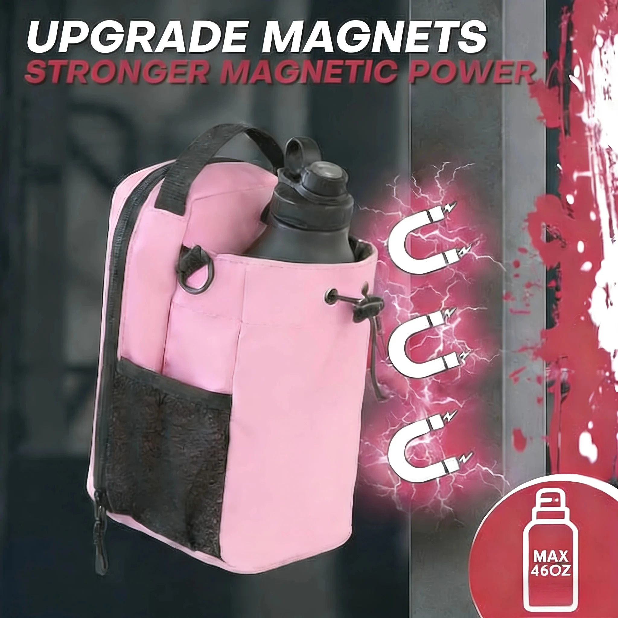 Pink Magnetic Water Bottle Pouch Bag Gym-specific Water Cup Holder With Strong Magnet For Outdoor Sports Cup Holder Bag ﻿