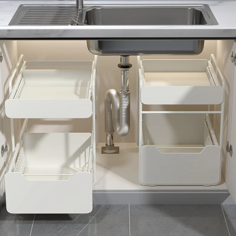 Kitchen lower sink rack Multifunctional storage rack Seasoning rack Pot cabinet Pull basket Pull type layered shelf