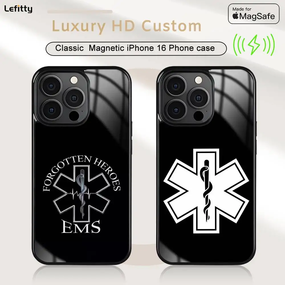E-EMT EMS Ambulance Phone Case MagSafe Magnetic For iPhone 16 15 14 13 12 11 Pro Plus Max Mini Wireless Charger Funda