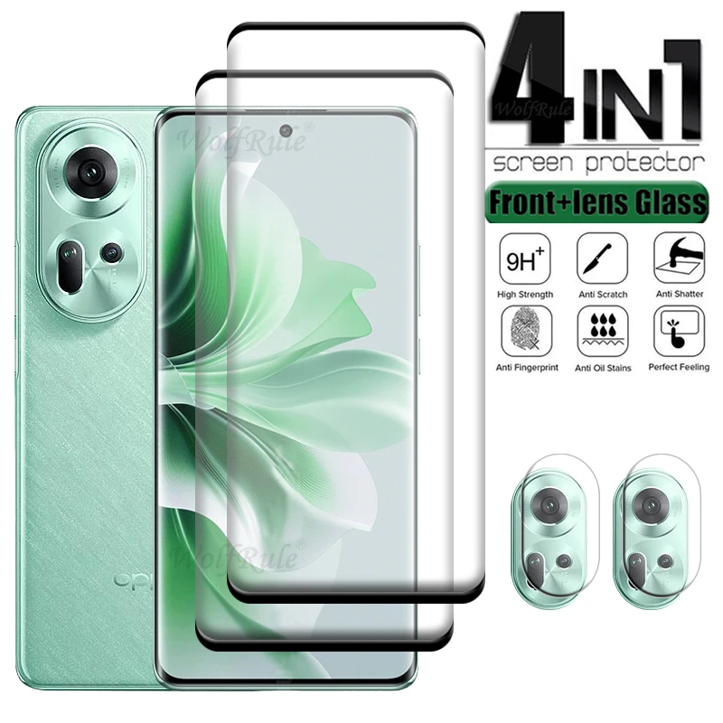 4-in-1 For Reno 11 5G Glass OPPO Reno 11 Tempered Glass Full Cover Curved 9H HD For Screen Protector Reno11 Reno 11 Lens Glass