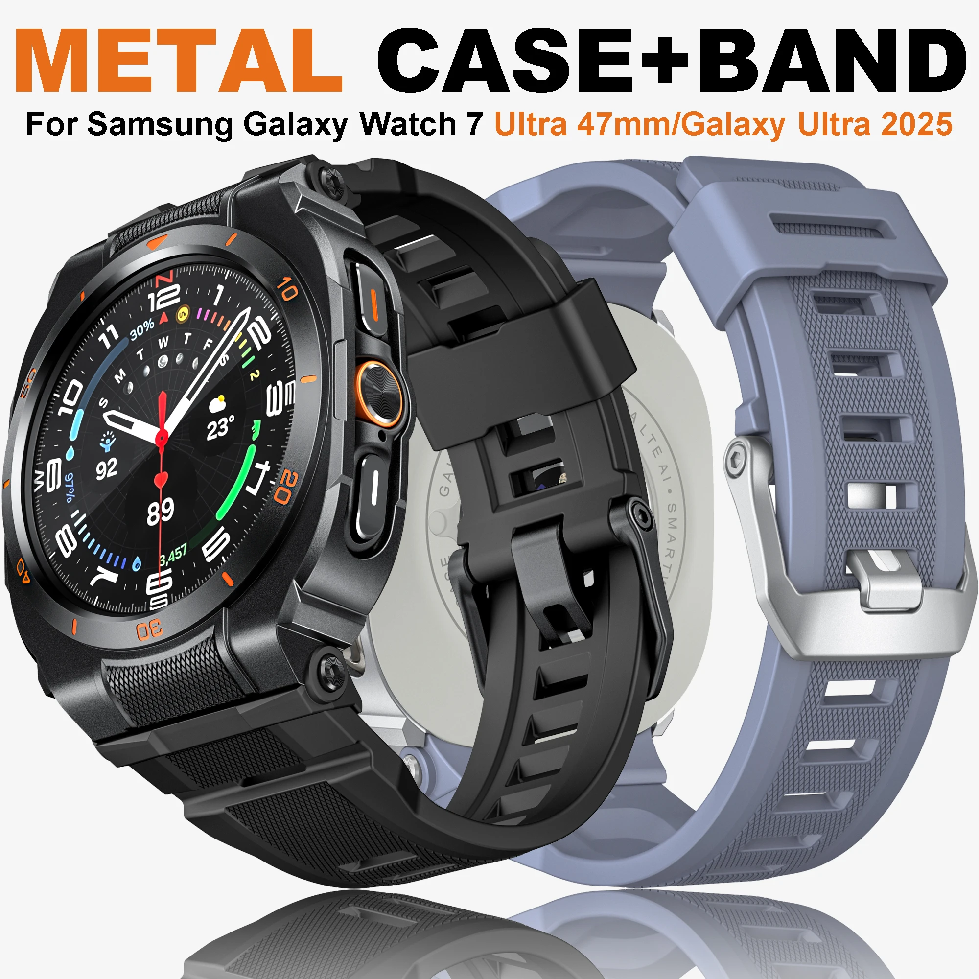 Metal Case+Strap for Samsung Galaxy Watch Ultra 2025 47mm Silicone Sport Bracelet Correa for Galaxy Watch 7 Ultra 2 Accessories