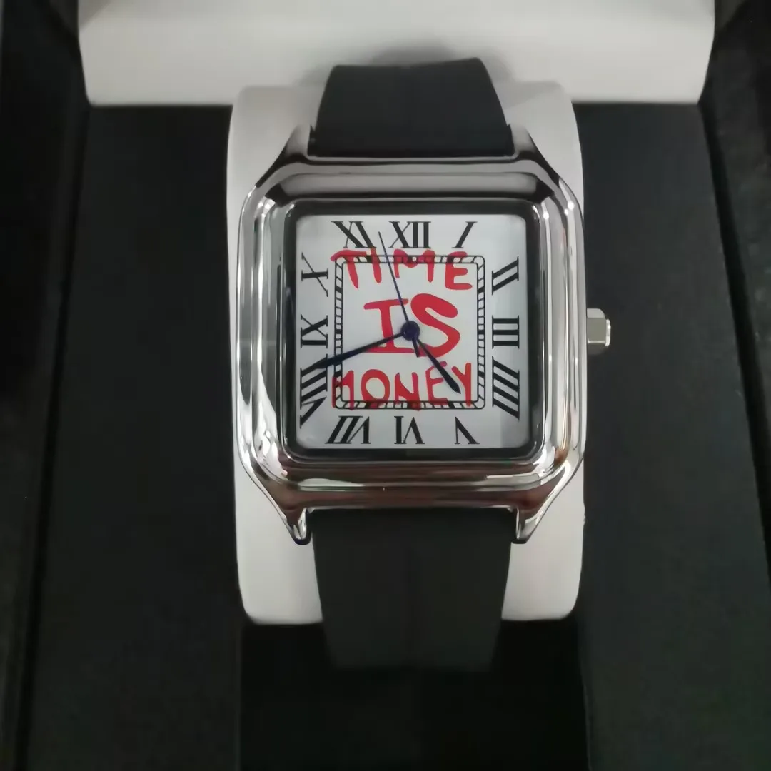 TIME IS MONEY Men's Waterproof Luxury Business Quartz Watch Stainless Steel Alloy Square Dial with Silicone Strap