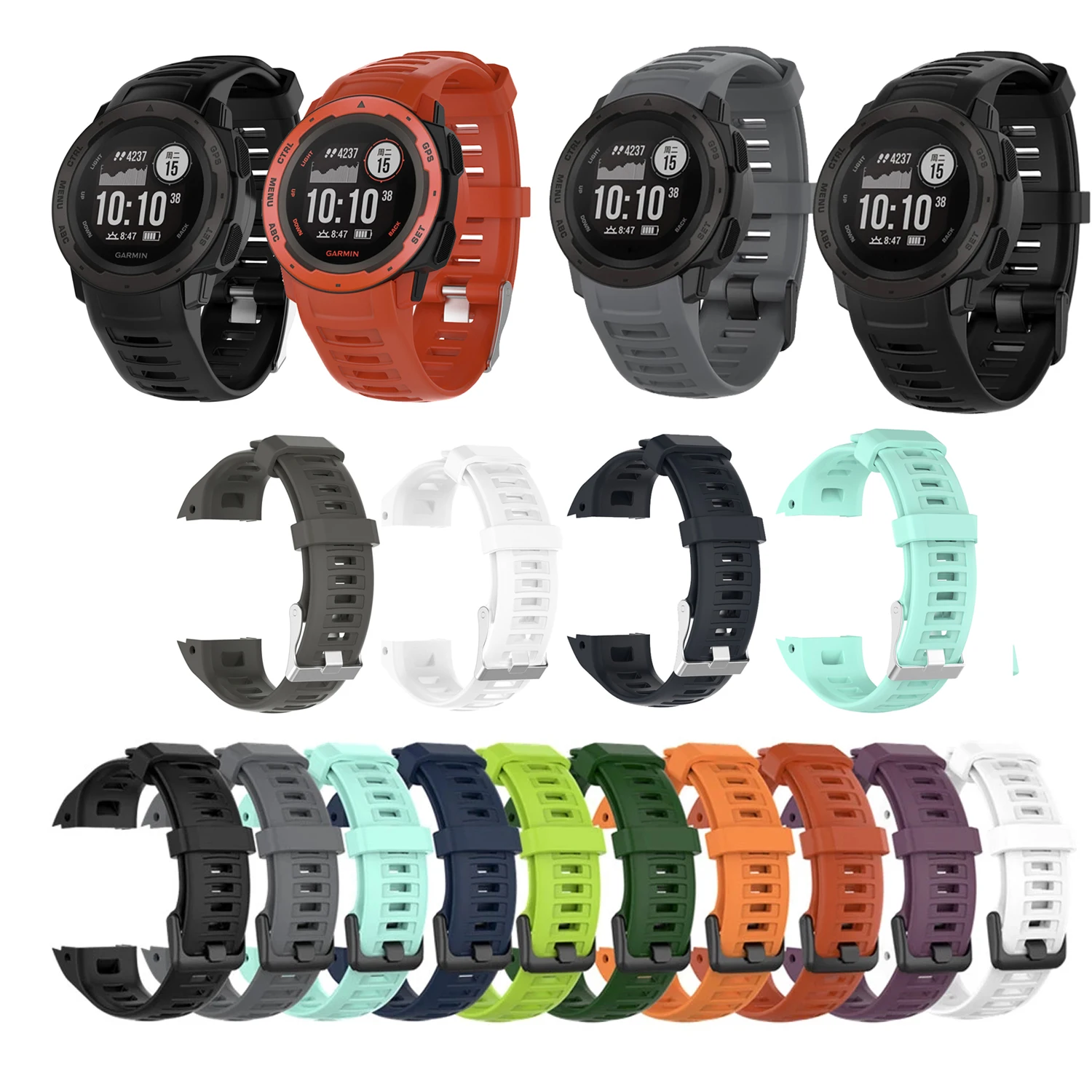 Silicone Watch Band Strap for Garmin Instinct Case TPU Soft Cover Screen Protector Shell
