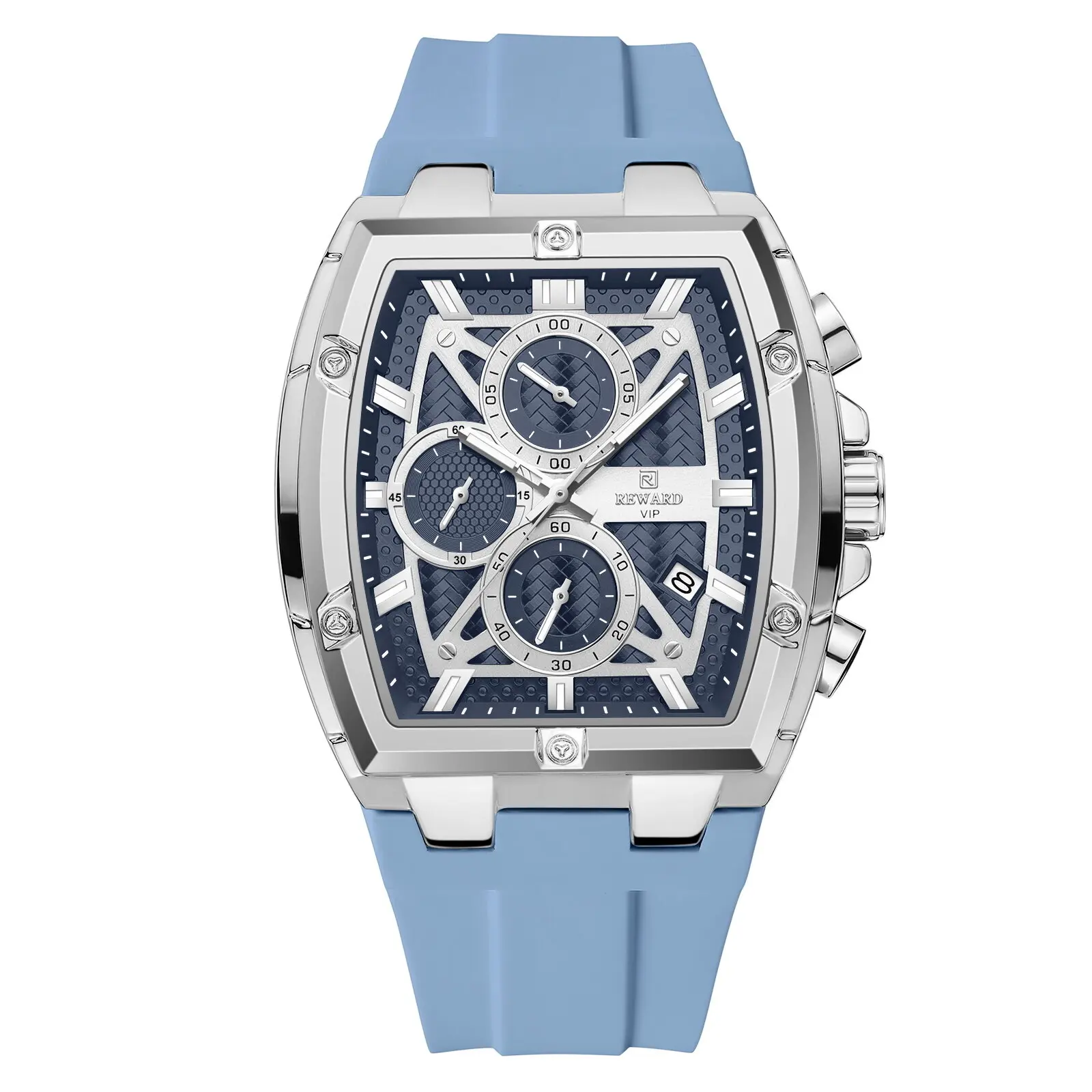 Reward new men's wine barrel six pin watch with calendar, multifunctional sports quartz cousin skin silicone strap men's watch-2