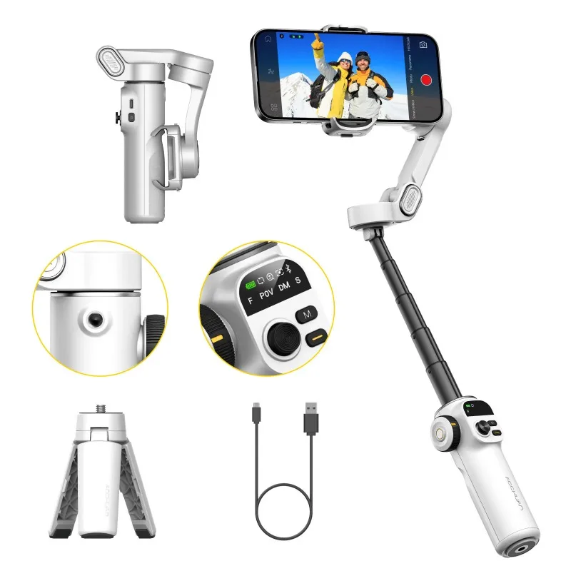 AOCHUAN Smart X2 Handheld Gimbal 3 Axis Stabilizer Built-in 20cm Extension Rod LED Display Phone Holder For  Smartphone