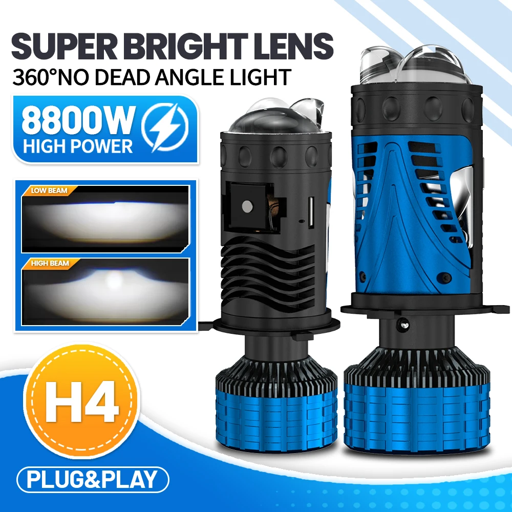 8800W Bi LED Projector H4 Lens LED Car Headlight Bulbs 15600000LM CANBUS Turbo Auto Bulb H4 High Low Light Fog Lamp Bulbs 12V