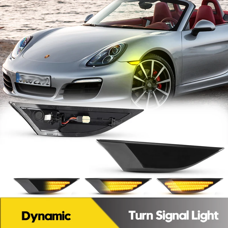 2Pcs For Porsche 991 911 Boxster Cayman 981 LED Dynamic Side Marker Light Turn Signal Lamps Carrera Turbo Spyder Car Accessories