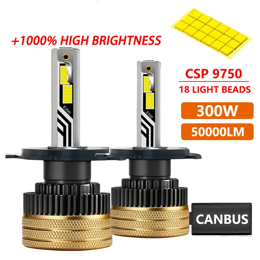 H7 LED Headlight H4 H1 H11 9005 9012 300W 50000LM LED Light Bulbs for Car Headlight Canbus With Turbo Lamps 12V 6000K
