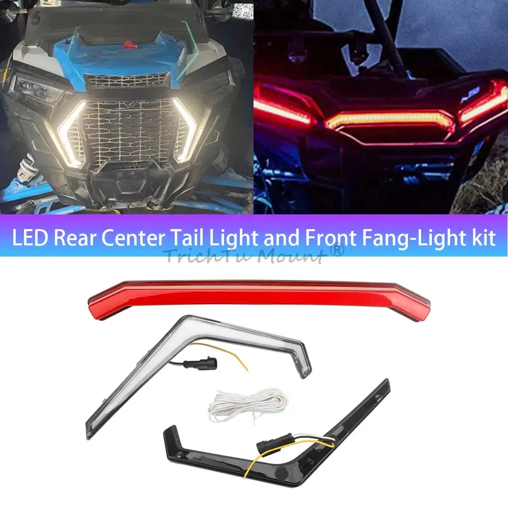 3PCS LED Rear Center Accent Tail Brake Light and Front Fang-Light Turn Signal Lamps for Polaris RZR XP 4 1000 Turbo S 2019-2023