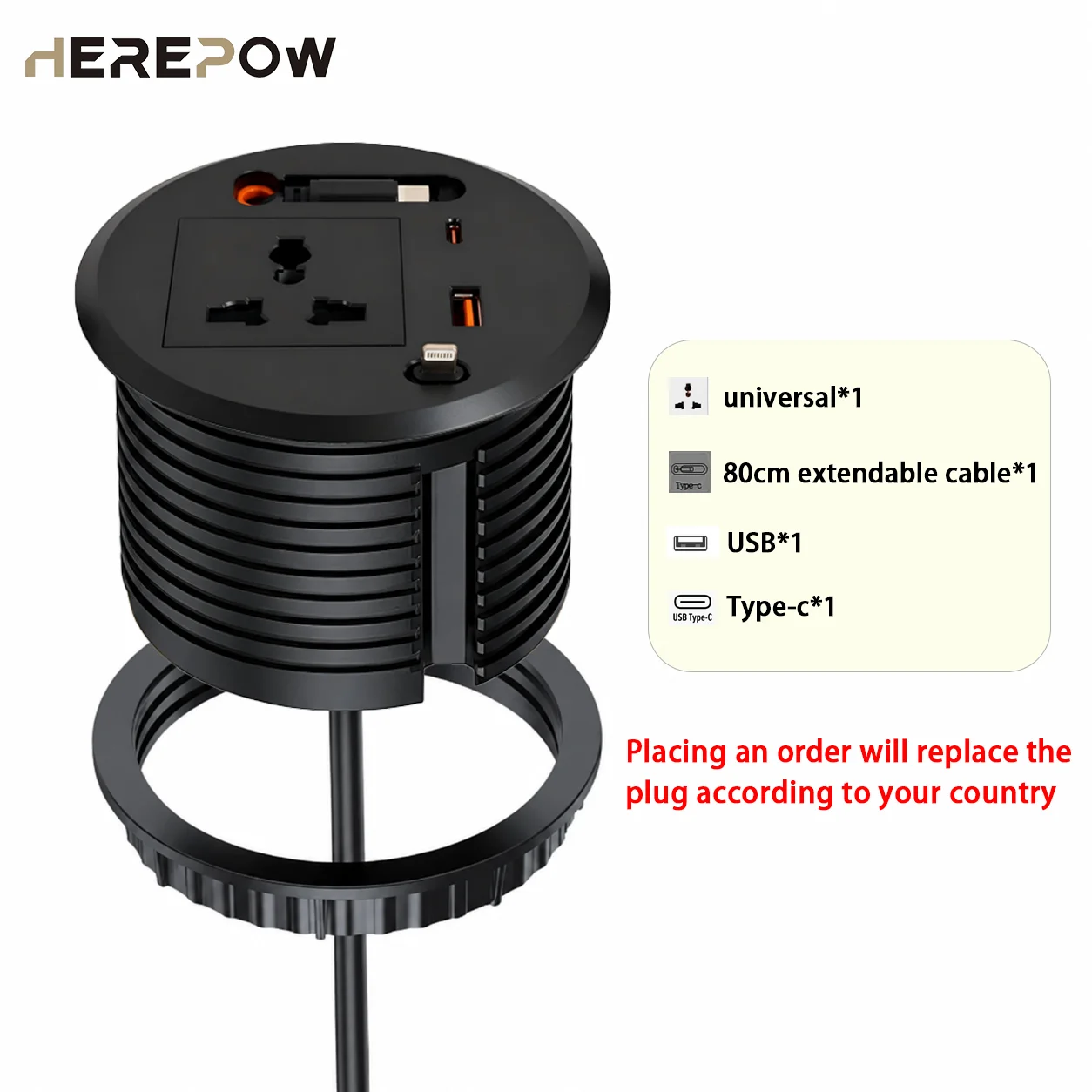 Retractable Cable Embedded Desktop Socket, Hidden Multi‑Function USB‑C 20W Fast Charging, Office Desk, Island pop sockets New