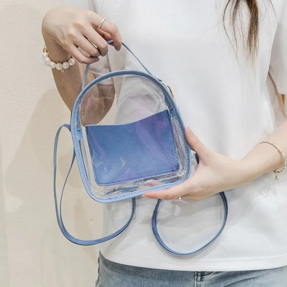 Simple PVC Transparent Backpack Transparent Waterproof Jelly Shoulder Bag Zipper with Small Bag Crossbody Bag Gym