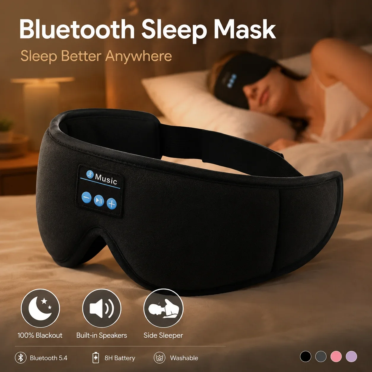 Wireless Sleep Headphones Eye Mask, 3D Contoured Light Blocking Mask with Mic for Side Sleepers Bluetooth 5.0 Sleep Mask