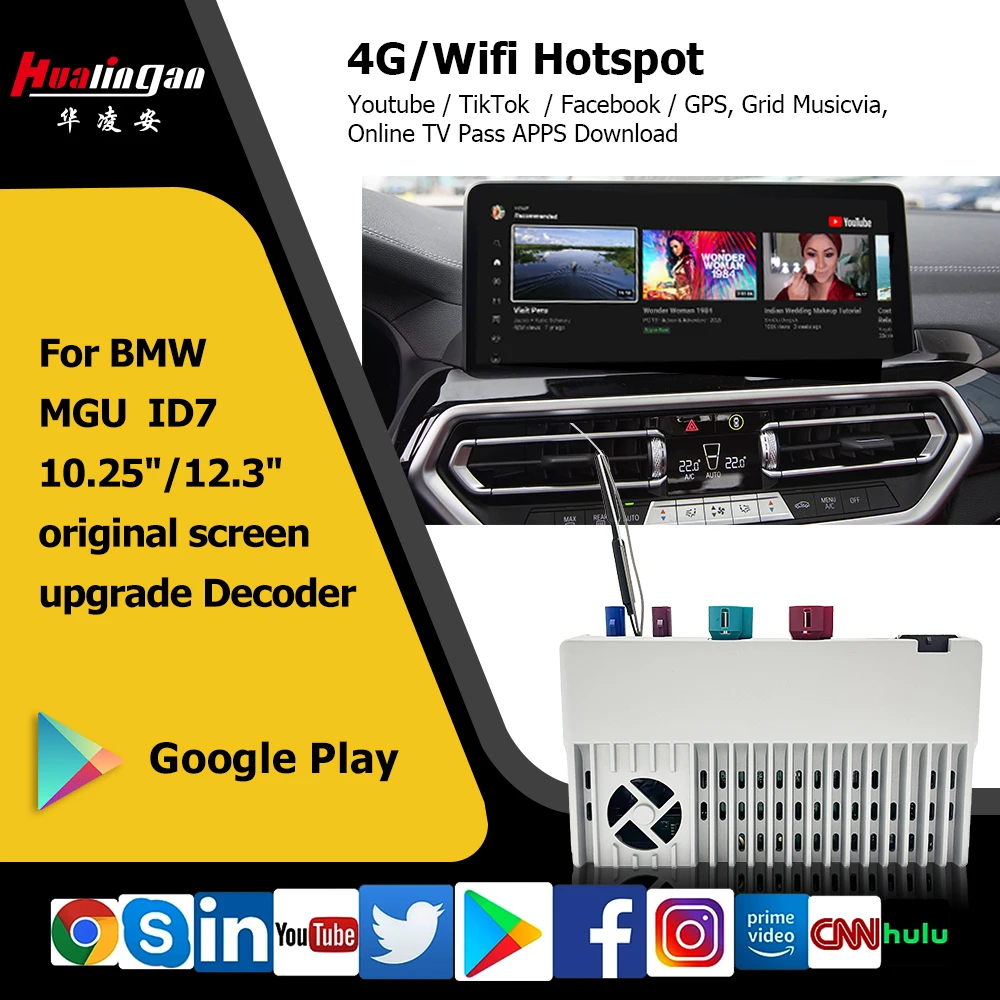 Wireless CarPlay adapter Android Auto for BMW G01 screen mirroring iPhone to car screen Netfix watch TV shows movies online web