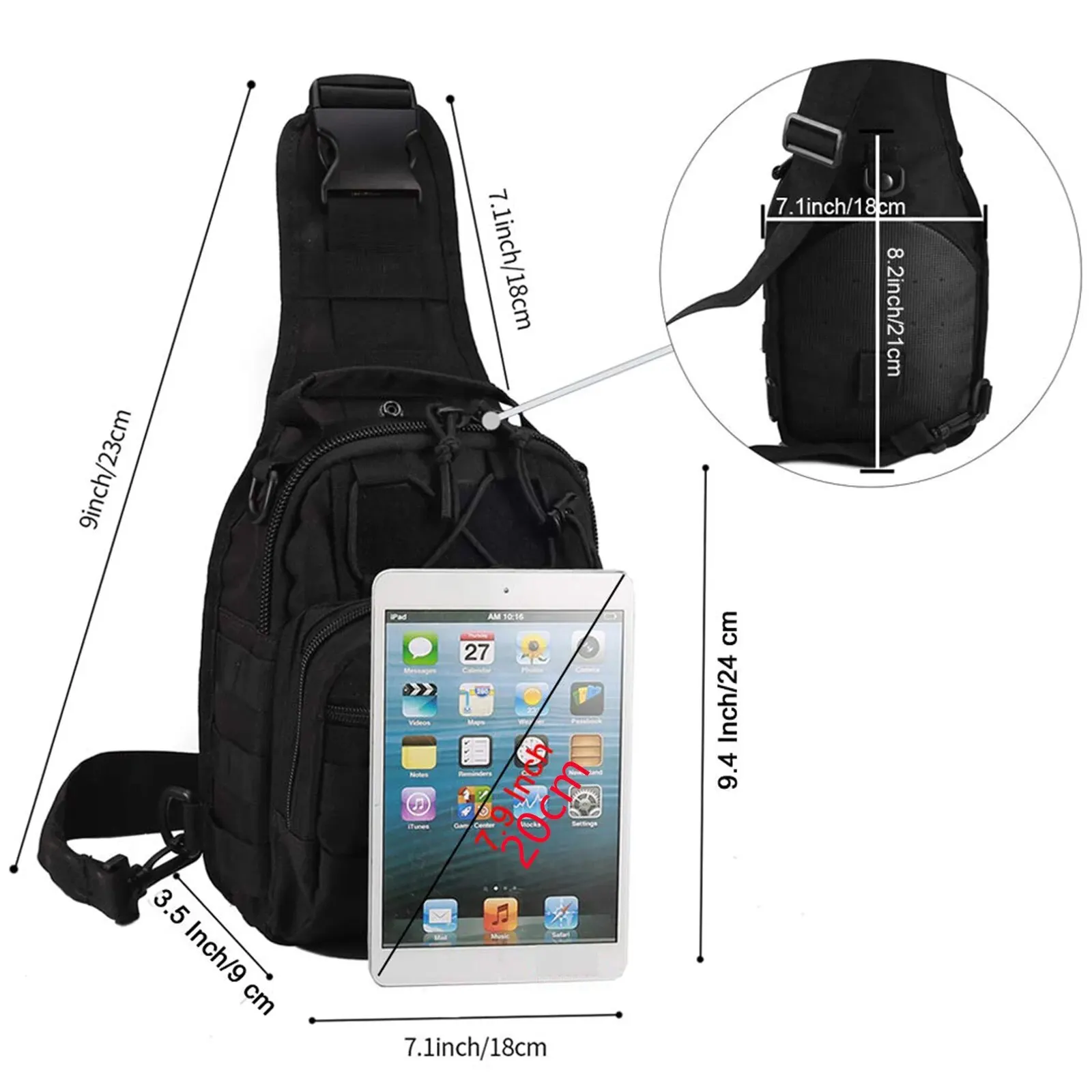 Nylon Tactical Sling Backpack Single Shoulder Crossbody Daypack for Outdoor Hiking Camping Travel Sports and Daily Carry