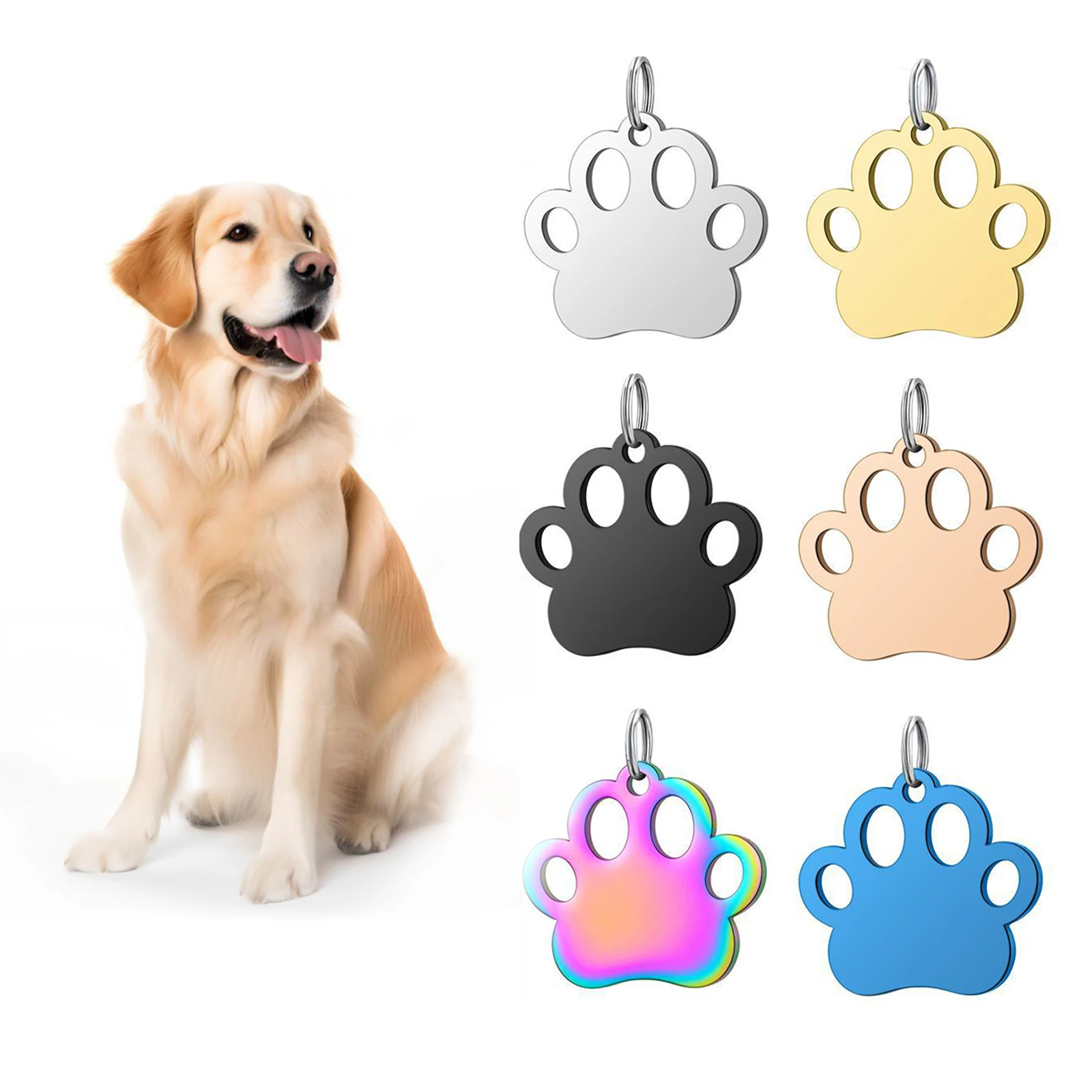10pcs Wholesale Stainless Steel Dog Paw Print Charms ID Blank Dog Tags Pendant Animal Necklace Jewelry Accessories 6Colors