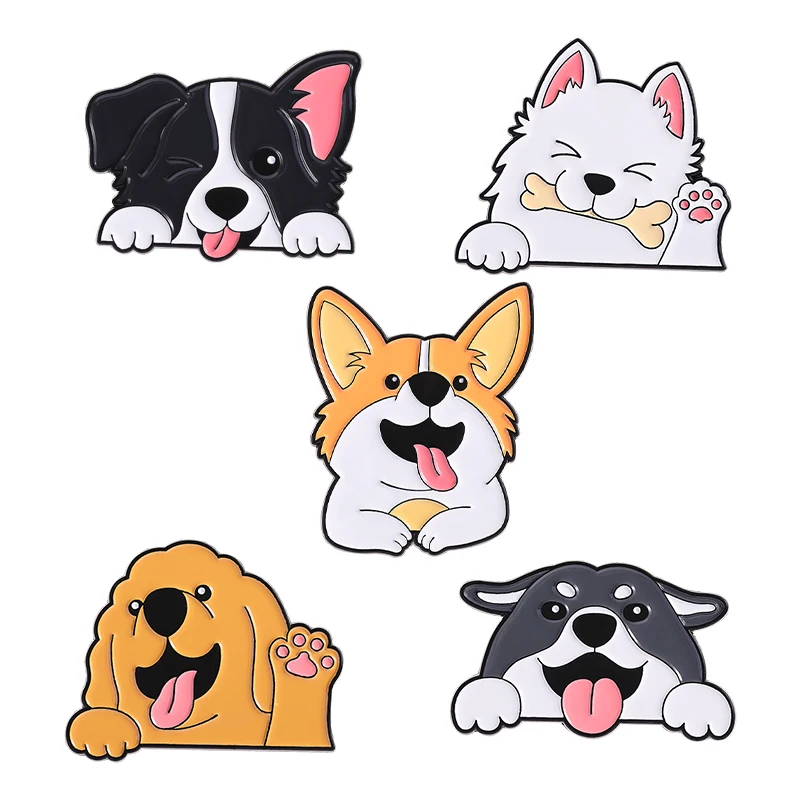 Cute Dogs Brooch Enamel Pin Cartoon Kawaii Tongue Spitting Puppy Brooch Badge Backpack Accessories Animal Jewelry Pet Lover Gift