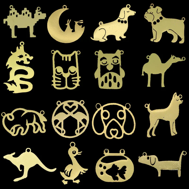 3PCS Cute Cat Dog Kangaroo Dragon Charms DIY Craft Earrings Necklace Jewelry Making Stainless Steel Pendant Animal Accessories